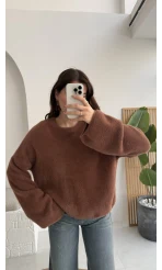 Julietta Bisiklet Yaka Yumoş Kazak - Kahverengi - Kod: 4752