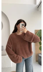 Julietta Bisiklet Yaka Yumoş Kazak - Kahverengi - Kod: 4752