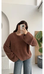 Julietta Bisiklet Yaka Yumoş Kazak - Kahverengi - Kod: 4752