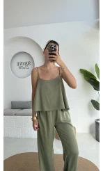 June Askılı Bluz Pantolon Takım - Haki - 51043