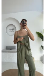 June Askılı Bluz Pantolon Takım - Haki - 51043