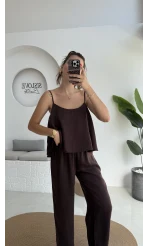 June Askılı Bluz Pantolon Takım - Mürdüm - 51043