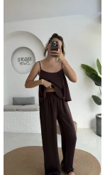 June Askılı Bluz Pantolon Takım - Mürdüm - 51043