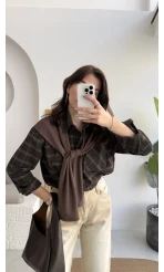 Juniper Ekose Desenli Bağlama Detaylı Oduncu Gömlek - Acı Kahve