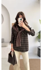 Juniper Ekose Desenli Bağlama Detaylı Oduncu Gömlek - Acı Kahve