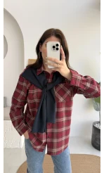 Juniper Ekose Desenli Bağlama Detaylı Oduncu Gömlek - Bordo