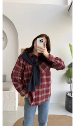 Juniper Ekose Desenli Bağlama Detaylı Oduncu Gömlek - Bordo