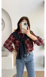 Juniper Ekose Desenli Bağlama Detaylı Oduncu Gömlek - Bordo