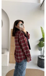 Juniper Ekose Desenli Bağlama Detaylı Oduncu Gömlek - Bordo