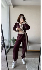 Just Oys Kumaş Şerit Detaylı Eşofman Takımı Bordo