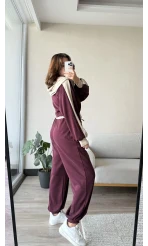 Just Oys Kumaş Şerit Detaylı Eşofman Takımı Bordo