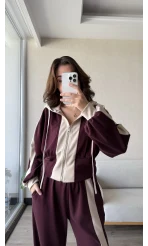 Just Oys Kumaş Şerit Detaylı Eşofman Takımı Bordo