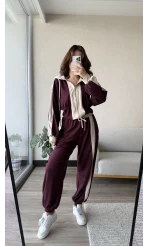 Just Oys Kumaş Şerit Detaylı Eşofman Takımı Bordo