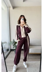 Just Oys Kumaş Şerit Detaylı Eşofman Takımı Bordo