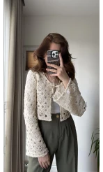 Jüt Desenli Hırka Krem