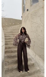 Kadife Cırt Detay Pantolon - Kahverengi - Kod: 3997