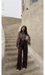 Kadife Cırt Detay Pantolon - Kahverengi - Kod: 3997