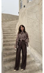 Kadife Cırt Detay Pantolon - Kahverengi - Kod: 3997