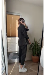 Kadife Gömlek Pantolon Takım Antrasit