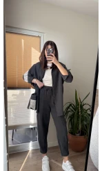 Kadife Gömlek Pantolon Takım Antrasit