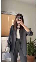 Kadife Gömlek Pantolon Takım Antrasit