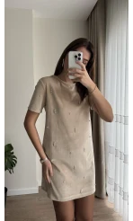Kadife Krem Taşlı