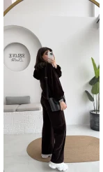 Kadife Üçlü Takım - Acı Kahve - Kod: 0097