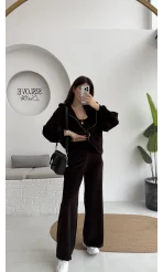 Kadife Üçlü Takım - Acı Kahve - Kod: 0097