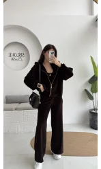 Kadife Üçlü Takım - Acı Kahve - Kod: 0097