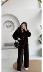 Kadife Üçlü Takım - Acı Kahve - Kod: 0097