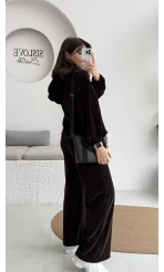 Kadife Üçlü Takım - Acı Kahve - Kod: 0097