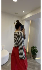 Kahve Çizgili Sarı Baskılı Sweatshirt - Kod: 1126