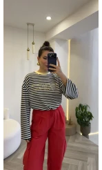 Kahve Çizgili Sarı Baskılı Sweatshirt - Kod: 1126
