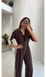 Kahve Modal Beli Lastikli Tulum - Kod: 6112