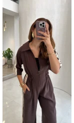 Kahve Modal Beli Lastikli Tulum - Kod: 6112