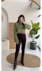 Kahverengi Düğmeli Tayt - Kod: 251165