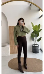 Kahverengi Düğmeli Tayt - Kod: 251165