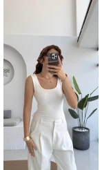 Kalın Askılı Oys Beyaz T-Shirt
