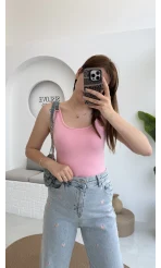Kalın Askılı Oys Pembe T-Shirt