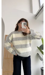 Kalın Çizgili Kazak - Gri