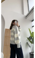 Kalın Çizgili Kazak - Gri