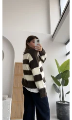 Kalın Çizgili Kazak - Kahverengi