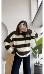 Kalın Çizgili Kazak - Kahverengi