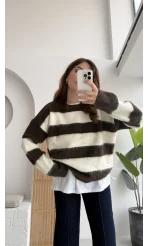 Kalın Çizgili Kazak - Kahverengi