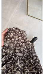 Kalın Kemerli Çiçek Desenli Şifon Etek - Haki