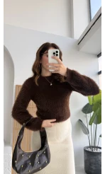 Kalina Bisiklet Yaka Tüylü Yumoş Kazak - Acı Kahve