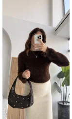 Kalina Bisiklet Yaka Tüylü Yumoş Kazak - Acı Kahve