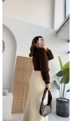 Kalina Bisiklet Yaka Tüylü Yumoş Kazak - Acı Kahve