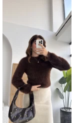 Kalina Bisiklet Yaka Tüylü Yumoş Kazak - Acı Kahve