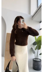 Kalina Bisiklet Yaka Tüylü Yumoş Kazak - Acı Kahve